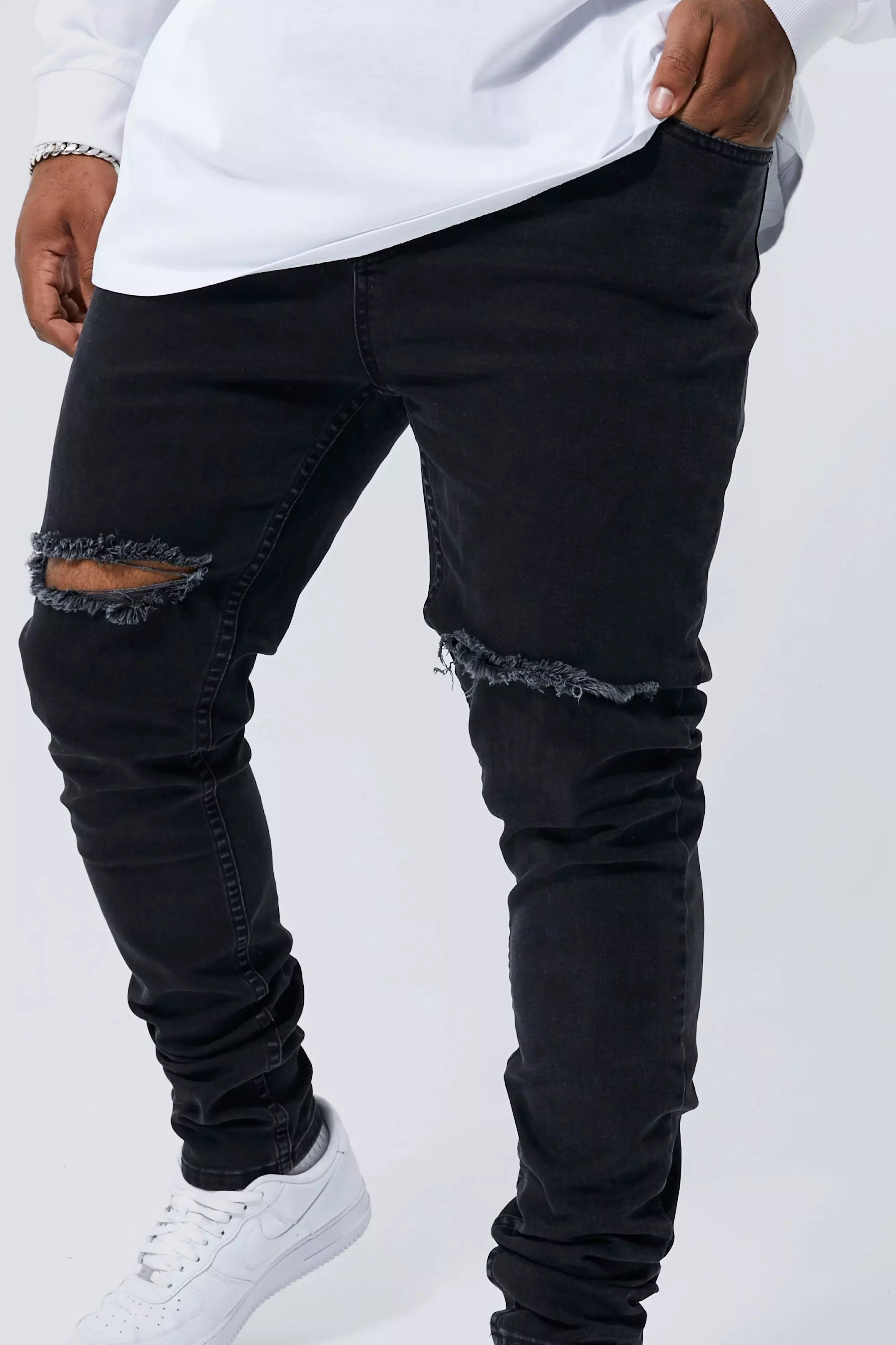 Plus Skinny Stretch Stacked Ripped Knee Jeans